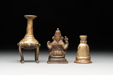 A varied collection of ten Indian bronze objects, 19/20th C.