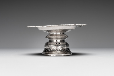 A silver tazza, four boxes and a large spoon, China and Thailand 19/20th C.