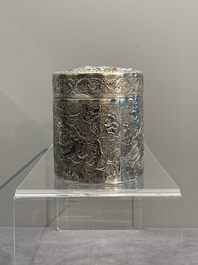 A silver tazza, four boxes and a large spoon, China and Thailand 19/20th C.