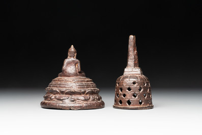 A varied collection of eight bronze Buddha figures, South Asia, 18/19th C.