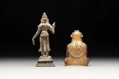 Seven bronze figures of deities and a religious relief plaque, India and Nepal, 18/19th C.