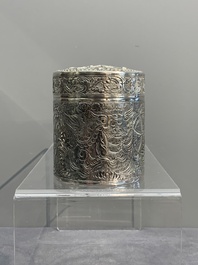 A silver tazza, four boxes and a large spoon, China and Thailand 19/20th C.