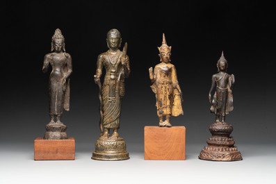 A varied collection of eight bronze Buddha figures, South Asia, 18/19th C.