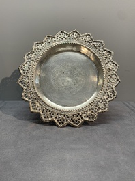 A silver tazza, four boxes and a large spoon, China and Thailand 19/20th C.