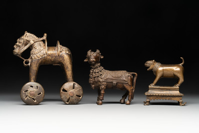 A varied collection of ten Indian bronze objects, 19/20th C.