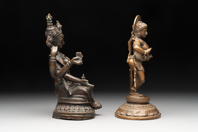 Seven bronze figures of deities and a religious relief plaque, India and Nepal, 18/19th C.