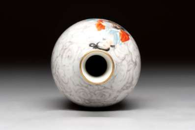 A Chinese famille rose and grisaille 'Zhongkui' vase, Daoguang mark, 20th C.