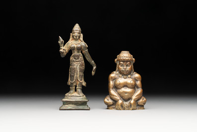 Seven bronze figures of deities and a religious relief plaque, India and Nepal, 18/19th C.