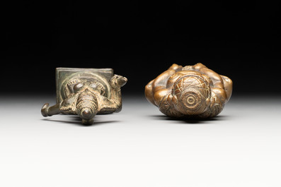 Seven bronze figures of deities and a religious relief plaque, India and Nepal, 18/19th C.