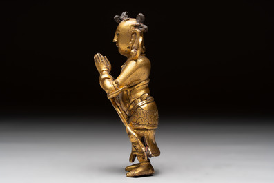 A Chinese gilt-bronze figure of Sudhana, 16/17th C.