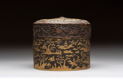 An imperial Vietnamese gold and silver-inlaid cylindrical tea box and cover, Hợp kim gồm ba lượng ch&iacute;n ph&acirc;n v&agrave;ng bảy ph&acirc;n đồng  mark, 18/19th C.