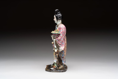 Three Chinese famille rose figures, Cai Yong Xin Zao 蔡永新造 mark, 19/20th C.