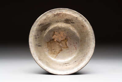 Five Chinese silver-lined laque burgaut&eacute; stem cups and a bowl, 18th C.