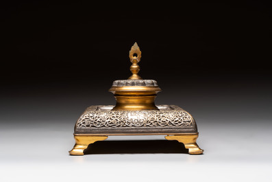 An Orientalist gilt and tinned bronze inkwell, probably France, 19th C.