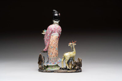 Three Chinese famille rose figures, Cai Yong Xin Zao 蔡永新造 mark, 19/20th C.