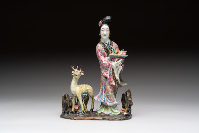 Three Chinese famille rose figures, Cai Yong Xin Zao 蔡永新造 mark, 19/20th C.
