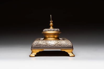 An Orientalist gilt and tinned bronze inkwell, probably France, 19th C.