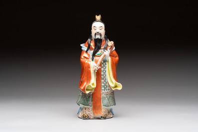 Three Chinese famille rose figures, Cai Yong Xin Zao 蔡永新造 mark, 19/20th C.