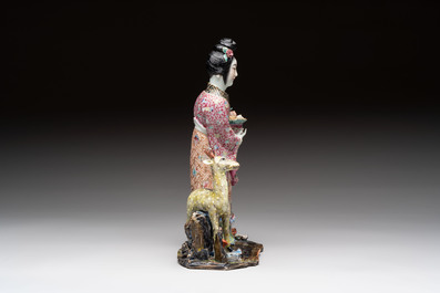 Three Chinese famille rose figures, Cai Yong Xin Zao 蔡永新造 mark, 19/20th C.