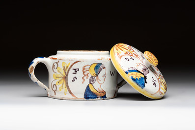 A polychrome Dutch Delft 'orangist' butter tub, 18th C.