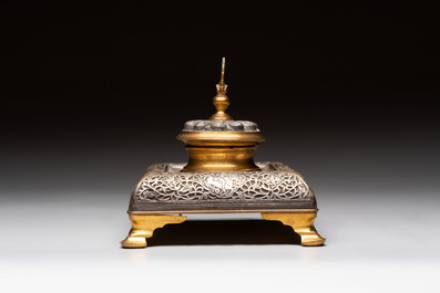 An Orientalist gilt and tinned bronze inkwell, probably France, 19th C.