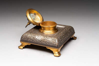 An Orientalist gilt and tinned bronze inkwell, probably France, 19th C.