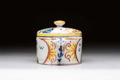 A polychrome Dutch Delft 'orangist' butter tub, 18th C.
