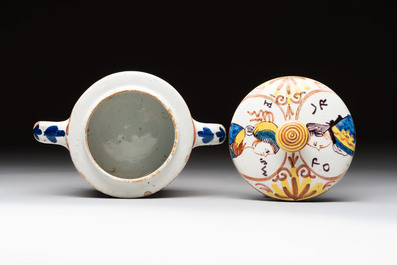 A polychrome Dutch Delft 'orangist' butter tub, 18th C.