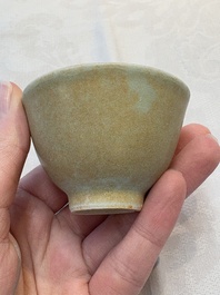 Thirteen Chinese blue and white 'Hatcher Cargo' cups and three celadon-glazed cups, Transitional period