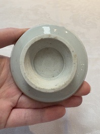 A pair of white-glazed oil lamps, a Longquan celadon vase and Yaozhou celadon box and cover, Ming/Qing