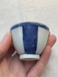Thirteen Chinese blue and white 'Hatcher Cargo' cups and three celadon-glazed cups, Transitional period