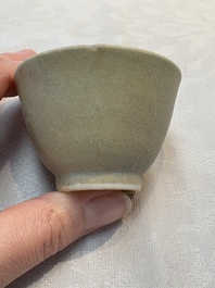 Thirteen Chinese blue and white 'Hatcher Cargo' cups and three celadon-glazed cups, Transitional period