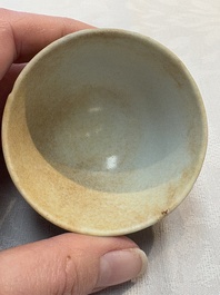 Thirteen Chinese blue and white 'Hatcher Cargo' cups and three celadon-glazed cups, Transitional period