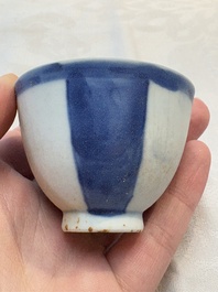 Thirteen Chinese blue and white 'Hatcher Cargo' cups and three celadon-glazed cups, Transitional period