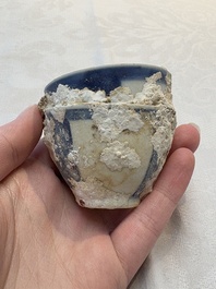 Thirteen Chinese blue and white 'Hatcher Cargo' cups and three celadon-glazed cups, Transitional period