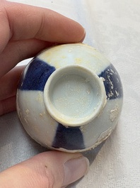 Thirteen Chinese blue and white 'Hatcher Cargo' cups and three celadon-glazed cups, Transitional period