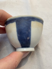 Thirteen Chinese blue and white 'Hatcher Cargo' cups and three celadon-glazed cups, Transitional period