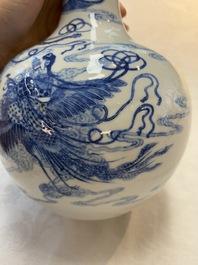 A Chinese blue and white bottle vase with narrative design, Qianlong mark, 19th C.