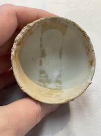 Thirteen Chinese blue and white 'Hatcher Cargo' cups and three celadon-glazed cups, Transitional period