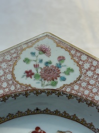 A rare Chinese famille rose hexagonal armorial plate with the arms of Jephson impaling Chase, Yongzheng, ca. 1735