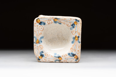 A polychrome Dutch maiolica salt, excavated in The Hague, probably Verstraeten workshop, Haarlem, 17th C.