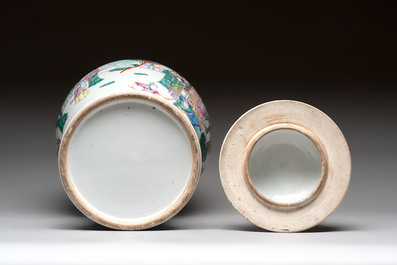 A Chinese famille rose 'Xi Xiang Ji' vase and cover, 19th C.