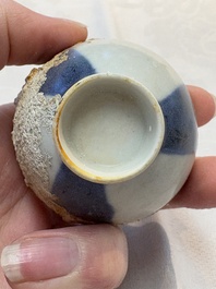 Thirteen Chinese blue and white 'Hatcher Cargo' cups and three celadon-glazed cups, Transitional period