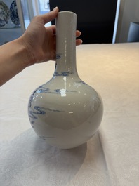 A Chinese blue and white bottle vase with narrative design, Qianlong mark, 19th C.