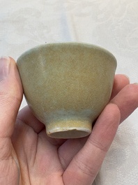 Thirteen Chinese blue and white 'Hatcher Cargo' cups and three celadon-glazed cups, Transitional period