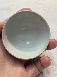 Thirteen Chinese blue and white 'Hatcher Cargo' cups and three celadon-glazed cups, Transitional period