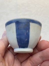 Thirteen Chinese blue and white 'Hatcher Cargo' cups and three celadon-glazed cups, Transitional period