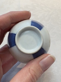 Thirteen Chinese blue and white 'Hatcher Cargo' cups and three celadon-glazed cups, Transitional period