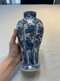 A Chinese blue and white octagonal vase and a plate with floral design, Kangxi