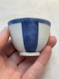 Thirteen Chinese blue and white 'Hatcher Cargo' cups and three celadon-glazed cups, Transitional period